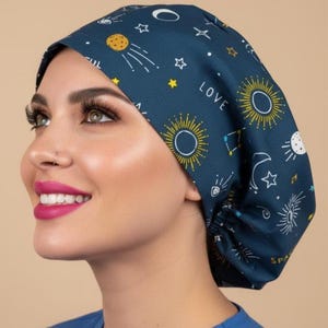 Constellation Scrub Caps Universe Custom Satin Lined Scrub Hat Euro Zodiac Celestial Surgical Cap Women Nurse Cap Gift Doctors Personalized.