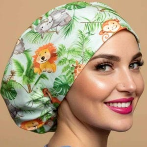 Jungle Animals Custom Scrub Cap Euro Lions Scrub Hats Satin Surgeon Anesthesia Cap Doctor Gift Idea Cotton scrub cap For Women Nurses Gift