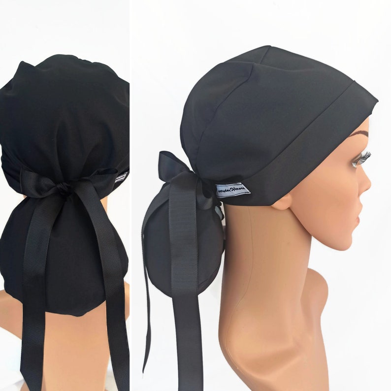 Solid Black Scrub Caps For Women Satin Lined Scrub Cap With Etsy
