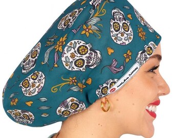 Skull Scrub Cap Funny Scrub Cap Satin Lined Custom Scrub Caps For Women Nurse Gift Euro Surgical Cap in OR Student Scrub Hat Halloween.