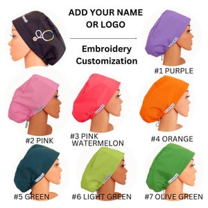 Personalized Scrub Hat Custom Scrub Cap For Women Satin Lined Euro Solid Colors Name Embroidered & Logo Surgeon Surgical Cap Nurses OBGYN.