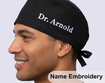 Gorro quirúrgico personalizado con nombre personalizado para hombre, gorro quirúrgico para cirujanos, gorro quirúrgico con banda para el sudor, regalo para médicos, dentistas, anestesiólogos y veterinarios.