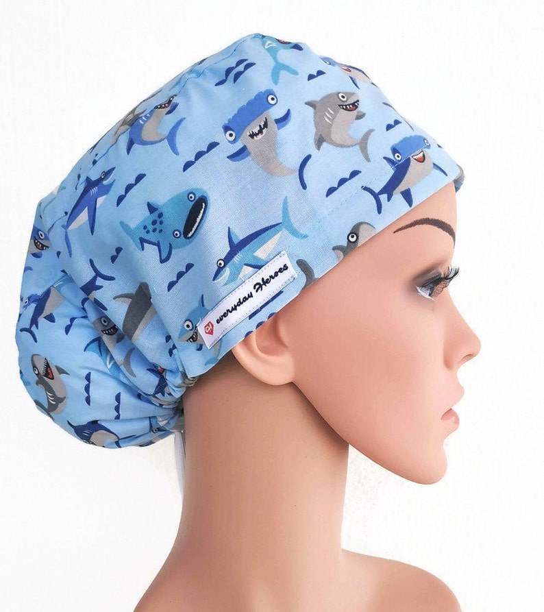 Sharks Scrub Caps For Women Blue Scrub Hats Surgical Cap Etsy
