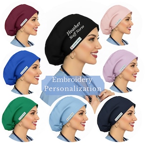 Personalized Scrub Hat Custom Scrub Cap For Women Satin Lined Euro Solid Colors Name Embroidered & Logo Surgeon Surgical Cap Nurses OBGYN.
