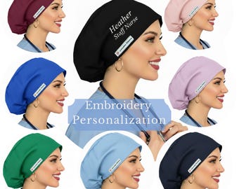 Personalized Scrub Hat Custom Scrub Cap For Women Satin Lined Euro Solid Colors Name Embroidered & Logo Surgeon Surgical Cap Nurses OBGYN.