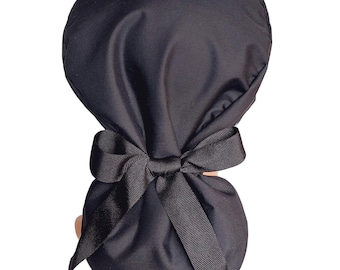 Black Cotton Hat Medical Doctor Custom Scrub Cap Ponytail Solid Black Satin Lined Scrub Hat Nurse Name Personalized Surgical Cap Women