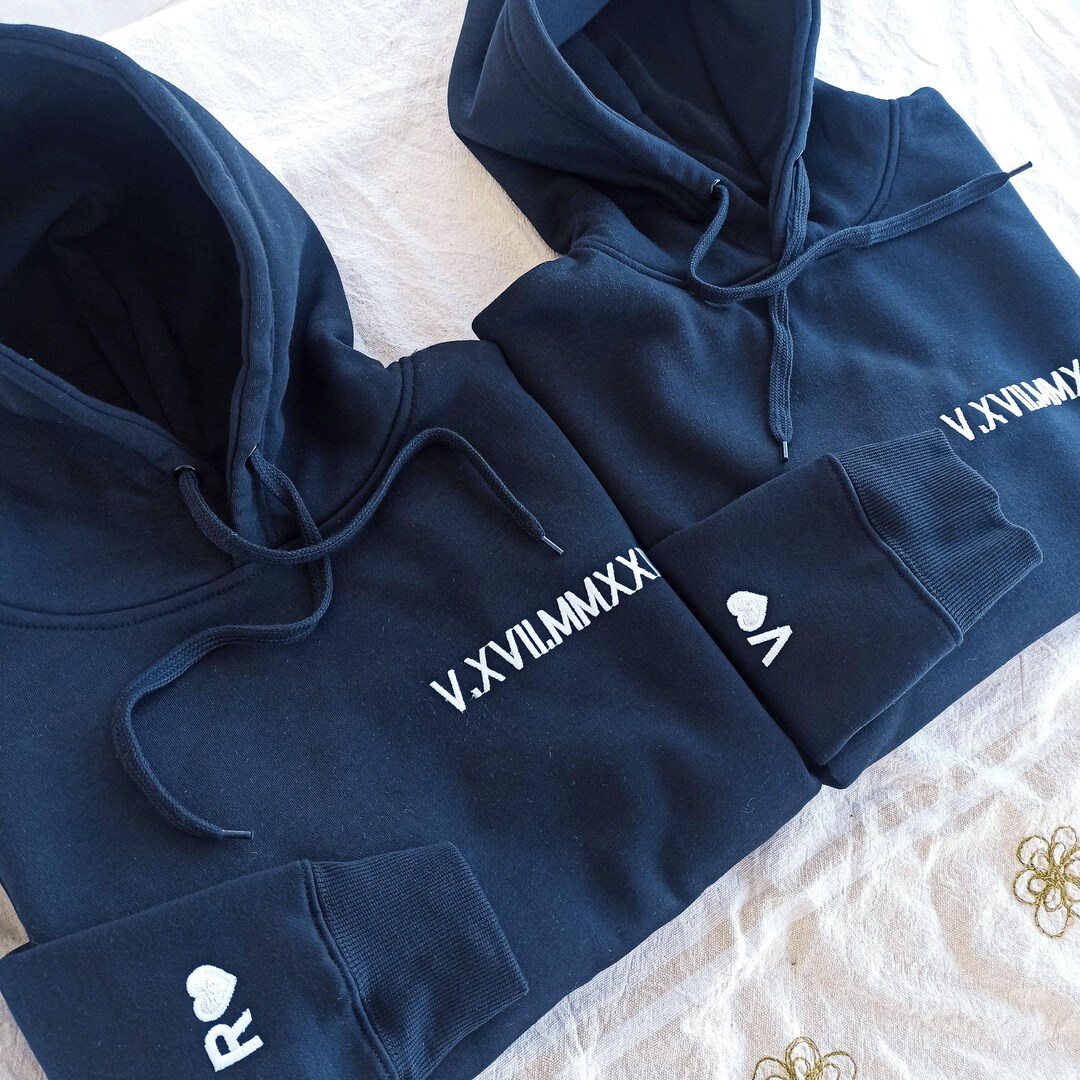 Roman Numeral Hoodie, Anniversary Matching Hoodies, Custom Embroidered