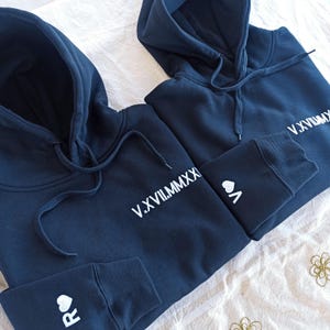 Roman Numeral Hoodie, Anniversary Matching Hoodies, Custom Embroidered Hoodie, Personalized Date and Initial, Couples Gift, Engagements Gift