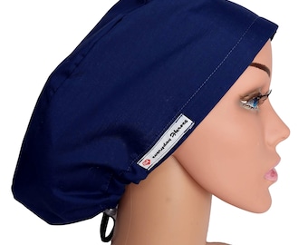 Custom Blue Theatre Nurse Scrub Caps for Women Satin Lined Surgery Euro Scrub Hats with Buttons Pediatric Surgeon Gift Medical Assistant ER.