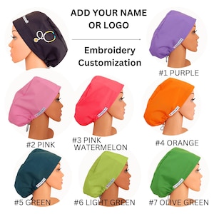 Personalized Scrub Hat Custom Scrub Cap For Women Satin Lined Euro Solid Colors Name Embroidered & Logo Surgeon Surgical Cap Nurses OBGYN.