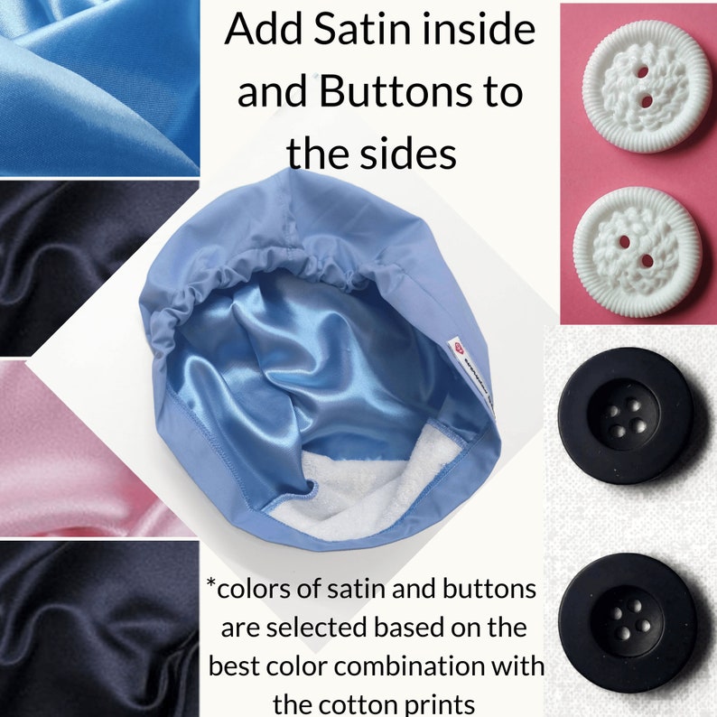 a collage of buttons and satin fabric