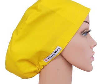 Gele scrub cap, satijn gevoerde scrub cap, chirurgische cap, scrub caps voor vrouwen, verpleegkundige scrub cap, euro scrub cap, tandheelkundige cap.