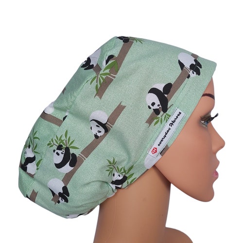 EverydayHeroesStore Panda Scrub Cap, Satin Lined Scrub Cap, Scrub Caps, Surgical Cap, Scrub Cap Dental, Scrub Caps for women.