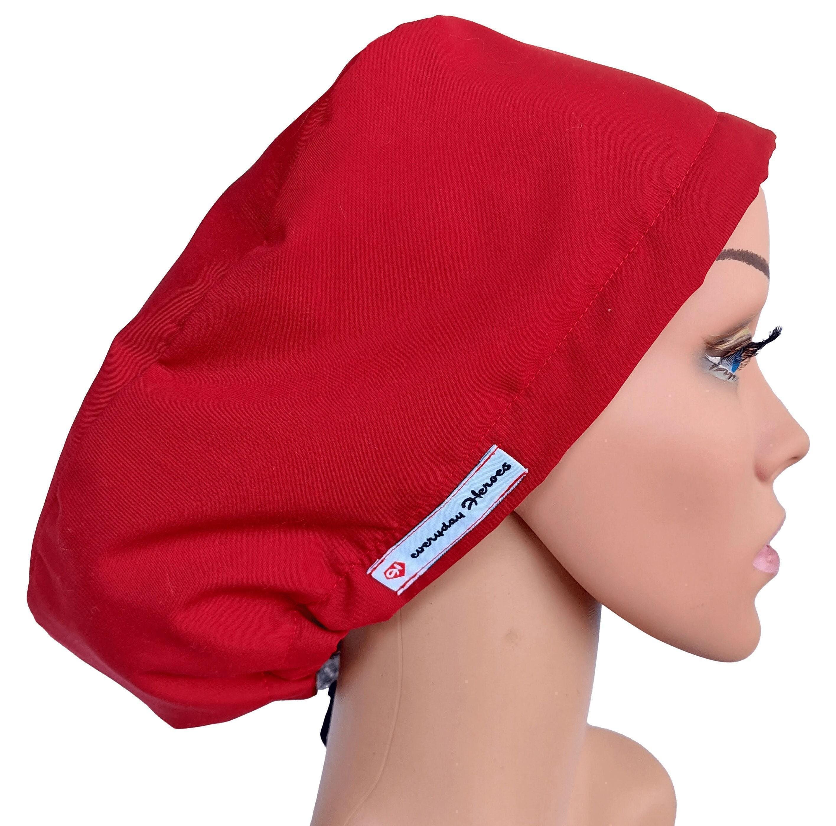 Custom Red Theatre Nurse Scrub Caps for Women Satin Lined OR Surgery Euro Scrub Hats with Buttons Pediatric Surgeon Gift Medical Assistant
