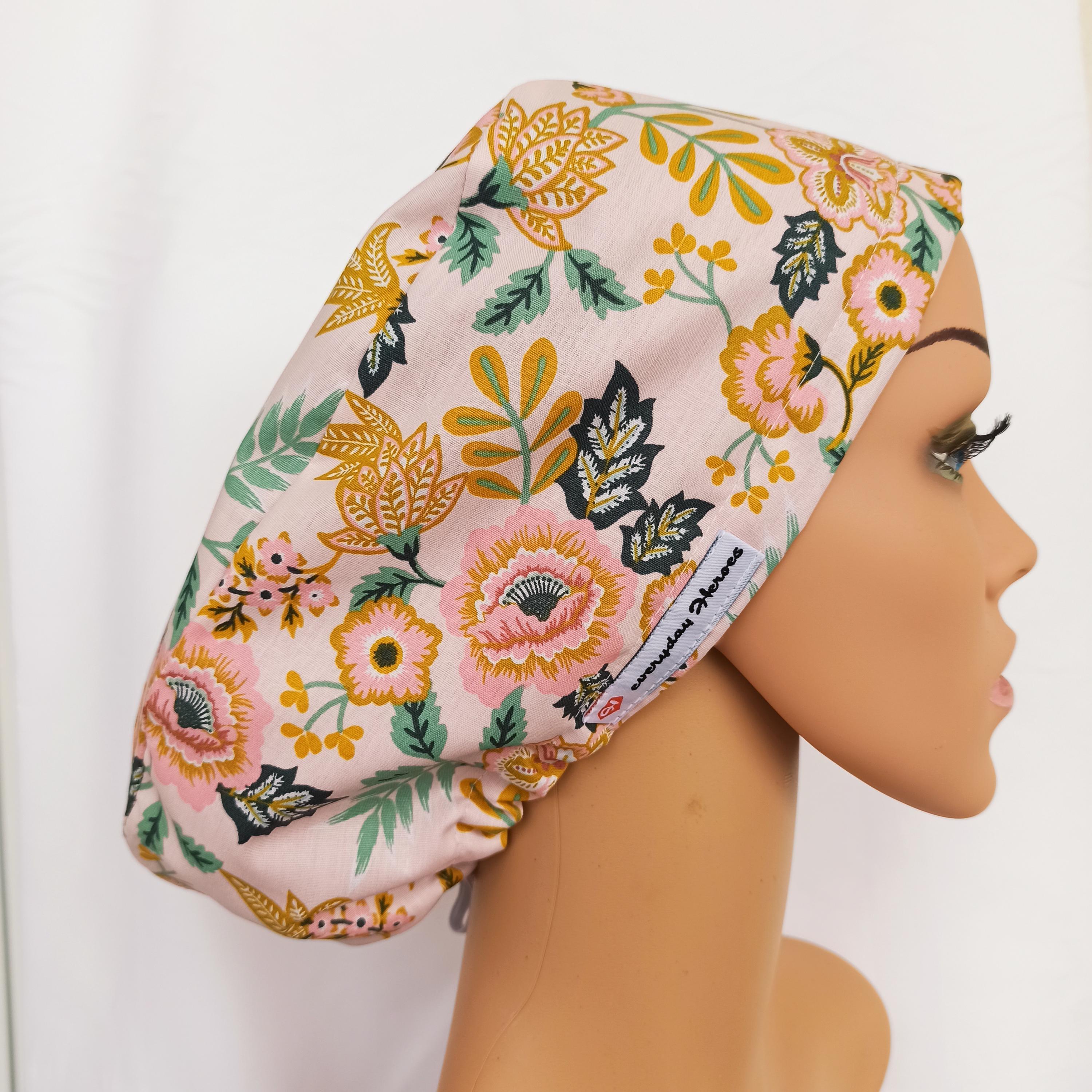 Floral Paisley Pink Satin Lined Scrub Cap Custom Name Scrub Caps for ...
