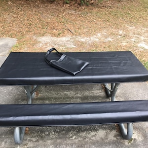 Table Glove Fitted Marine Grade Vinyl Picnic Tablecloth Sets -Picnic Table Cloth Cover  - slate black