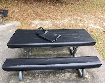 Table Glove Fitted Marine Grade Vinyl Picnic Tablecloth Sets -Picnic Table Cloth Cover  - slate black