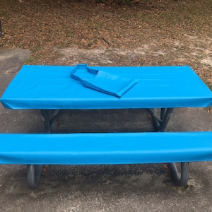 Table Glove Fitted Marine Grade Vinyl Picnic Tablecloth Sets -Picnic Table Cloth Cover  - Aqua Blue