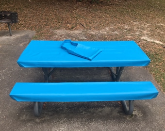 Mantel de picnic de vinilo de grado marino con guante ajustable - Juego de mantel de picnic - Azul aguamarina