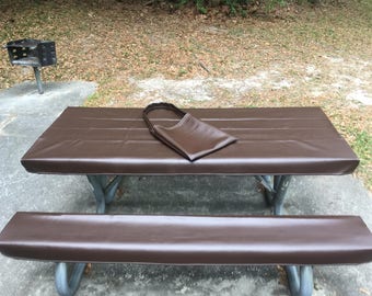 Table Glove Fitted Marine Grade Vinyl Picnic Tablecloth Sets -Picnic Table Cloth Cover - Rootbeer