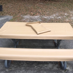 Table Glove Fitted Marine Grade Vinyl Picnic Tablecloth Sets -Picnic Table Cloth Cover  - Tan