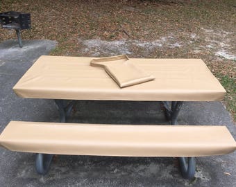 Table Glove Fitted Marine Grade Vinyl Picnic Tablecloth Sets -Picnic Table Cloth Cover  - Tan
