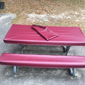 Table Glove Fitted Marine Grade Vinyl Picnic Tablecloth Sets -Picnic Table Cloth Cover - maroon