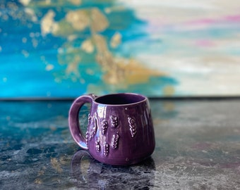 Hand Sculpted Purple Flower Buds Mug