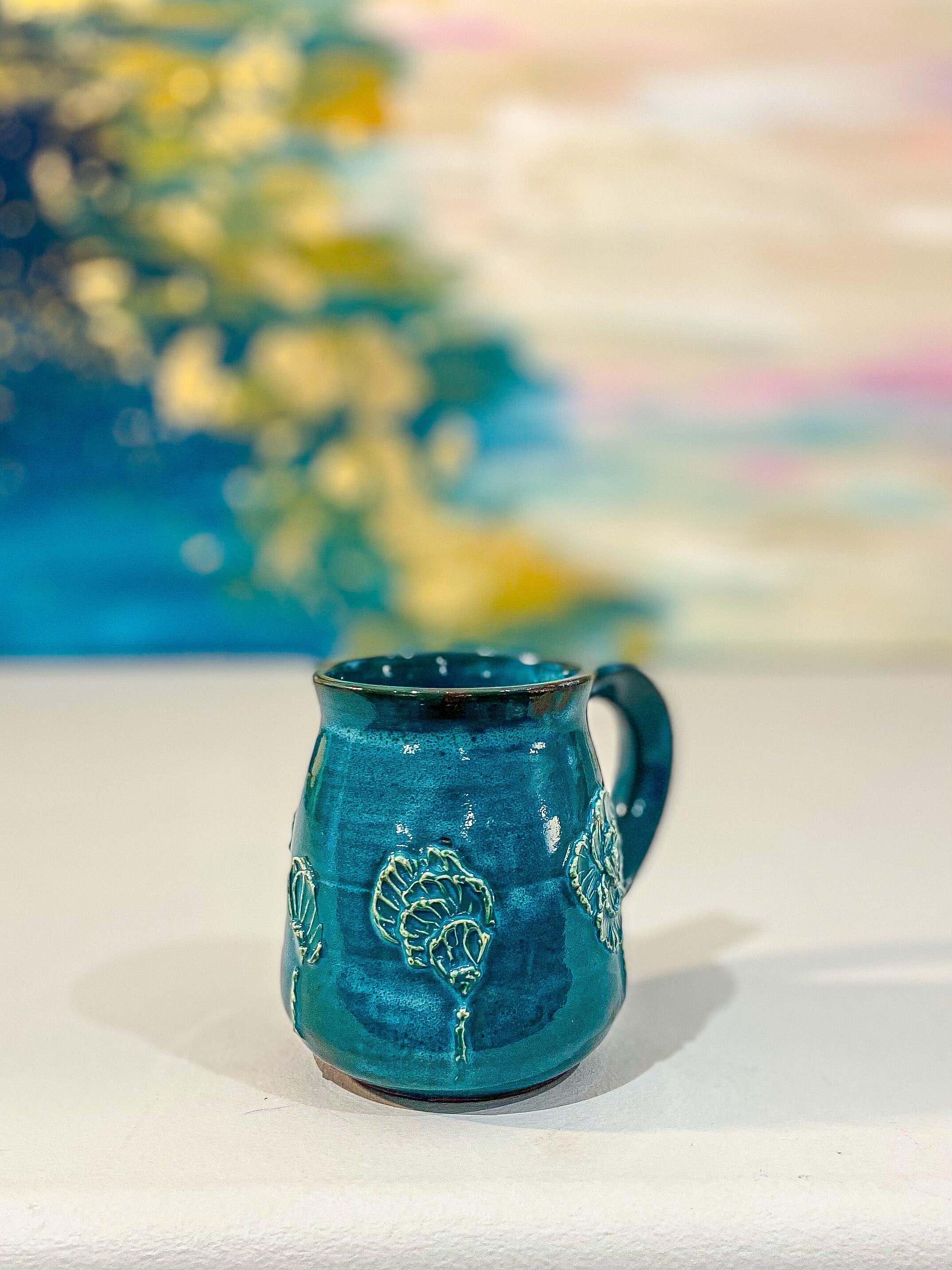 10 Oz. Handmade Floral Sculpted Textured Turquoise Flower