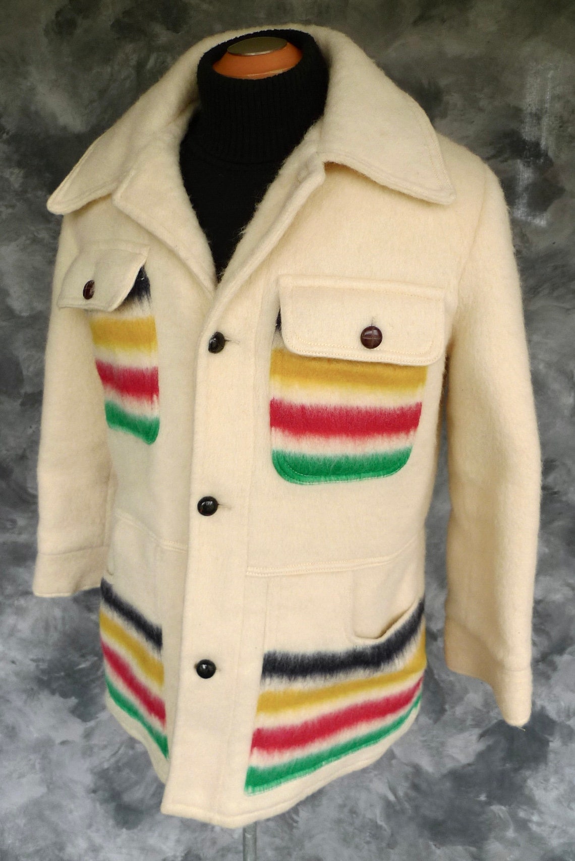 Rare Vintage HUDSON'S BAY 100 WOOl Striped Blanket Jacket Etsy