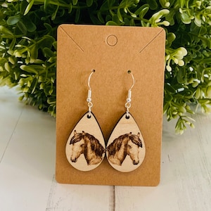 Horse earrings, western earrings, wood earrings