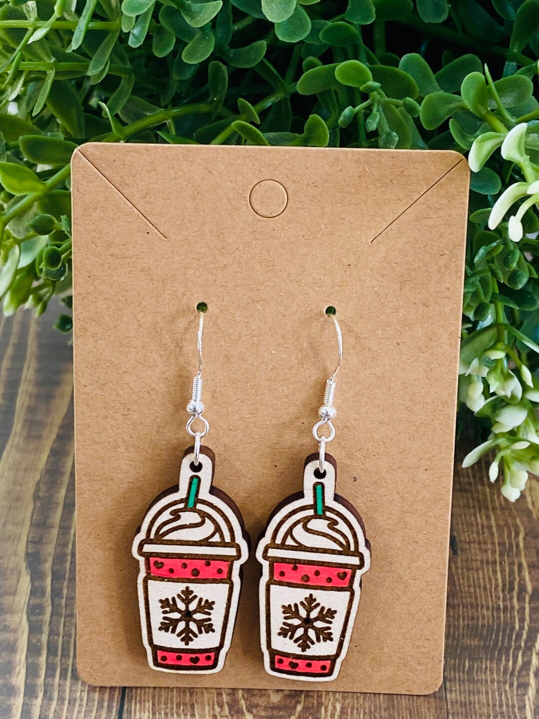 Holiday Earrings Coffee Earrings Wood Earrings Etsy