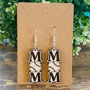 Mom Baseball earrings, wood earrings, sports earrings