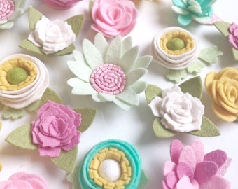 Spring felt flowers / loose / diy wreath /pink teal yellow / letter board accessories / ready to use / headband garland mobile cake signs