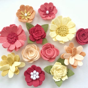 Loose felt flowers / SUMMER SUNSET / ready to craft with / coral peach orange yellow / daisies roses pansies / kids room / headband station