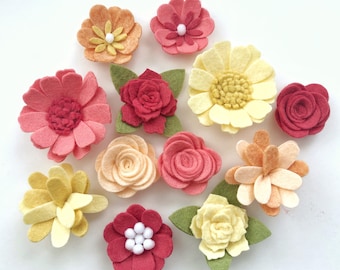 Loose felt flowers / SUMMER SUNSET / ready to craft with / coral peach orange yellow / daisies roses pansies / kids room / headband station