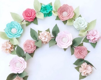 Felt flower GARLAND / large greenery decor / floral nursery SWAG / nursery wall / blush pink / custom / handmade / name sign accent