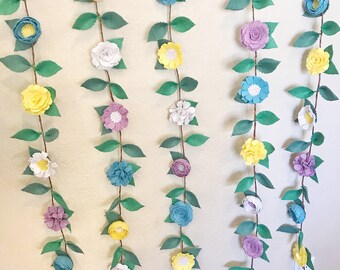 Felt flower VINE GARLANDS / large greenery decor / floral nursery / cream yellow  lavender / blush / custom colors length / handmade bloom