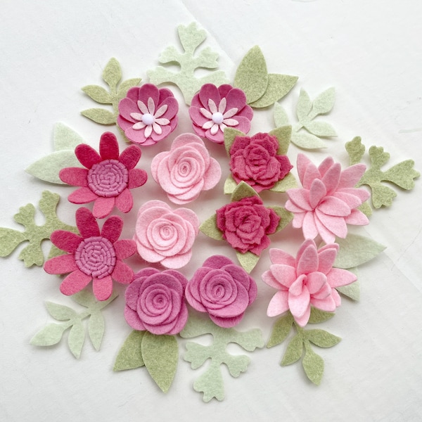 felt flowers / OMBRÉ PINK / ready to craft with / pink fuchsia white / nursery party / DIY headbands, wreaths, planner, sign, cake