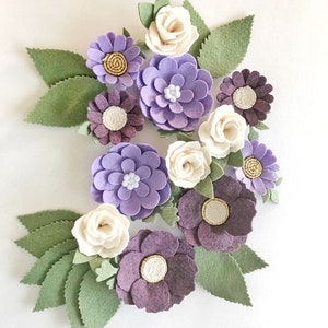 Loose felt flowers / LAVENDER PLUM/ kids room decor / ready to craft / nursery swag / cream gold / daisies roses anemones / handmade