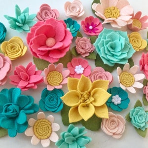 Large Loose felt flowers / BRIGHT FRUITY / kids room decor / ready to craft / nursery / coral aqua mustard / daisies roses dahlias