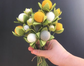 Felt Ball Bouquet / billy balls /fall or winter Decoration / felt flowers / farmhouse decor / blue aqua gray / gold gray white