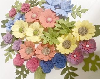 Loose felt flowers / SPRING RAIN / kids room decor / ready to craft / diy supply / nursery mobile / pinks blues yellows / daisies roses