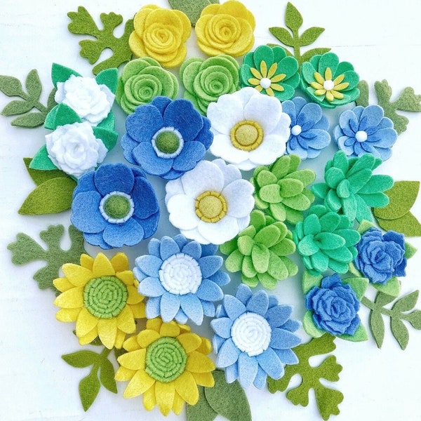 Loose felt flowers / SUMMER MOOD / kids room decor / ready to craft with / planner / blue guava yellow lime aqua / daisies roses pansies