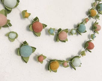 Felt ball Garland / spring flower garland /  girl nursery decor / pink / gold / mint / felt blooms / bakers twine / baby shower gift