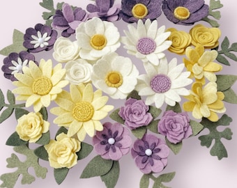 VINTAGE PLUM felt flowers / loose / diy craft /lavender cream yellow / daisy rose / ready to use / headband mobile cake signs wreath