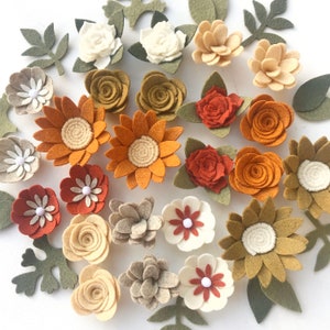 felt flowers / WOODLAND animal / fall party / ready to craft / home decor / copper orange cream / sunflowers mums roses / Handmade