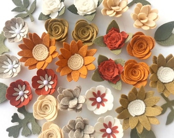 felt flowers / WOODLAND animal / fall party / ready to craft / home decor / copper orange cream / sunflowers mums roses / Handmade