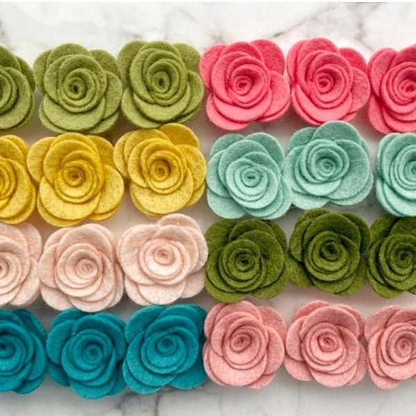 felt posies / ROSE PARTY/ felt flowers / mini & small / craft all assembled / coral teal / yellow aqua / blush green /Handmade