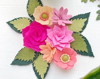 Loose flowers leaves, CACTI BLOOM, felt succulents, pink green coral, Hawaiian party, luau party, headband, banner, costume, diy decor